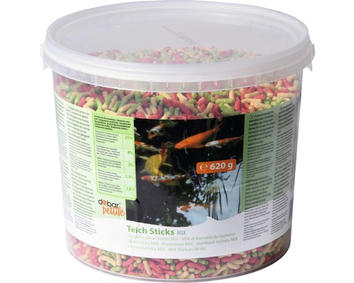 Nourriture pour poissons de bassin dobar en bâtonnets mélange, 620 g Seau de bâtonnets pour bassin mélange avec un contenu de 620 grammes
