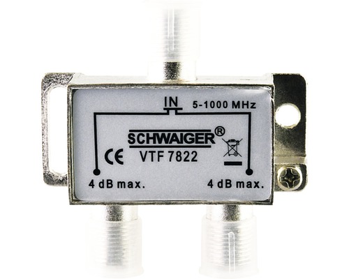Répartiteur à 2 voies (4 dB) pour installations câble et antenne Schwaiger VTF7822531