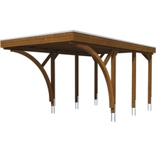 Carport simple SKAN HOLZ Friesland avec 2 arches et ancrages pour poteaux 314x555 cm noyer