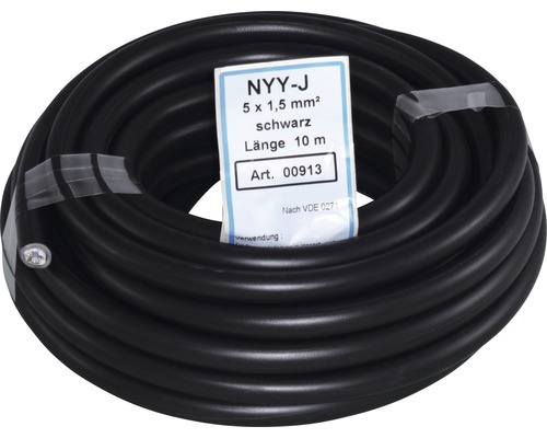 Câble noir NYY-J 5 x 1,5 mm² d''une longueur de 10 mètres