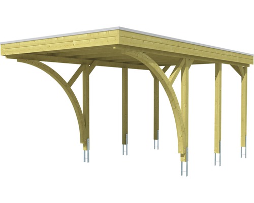 Holzcarport mit Flachdach und Pfosten auf Metallankern