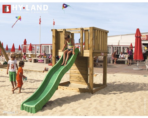 Tour de jeux Hyland EN 1176 pour espace public projet 1 avec toboggan vert