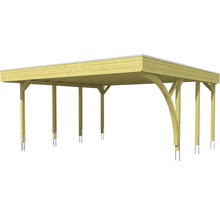 Carport double SKAN HOLZ Friesland avec une arche et ancrages pour poteaux 557x555 cm imprégnés