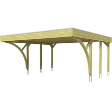 Carport double SKAN HOLZ Fliesland avec 2 coudes d'accès et ancrages pour poteaux 557x555 cm imprégné