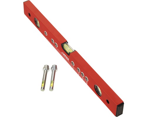 Wasserwaage aus Metall mit zwei Nivellieraufsätzen