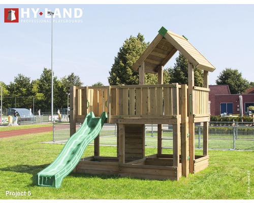 Tour de jeux Hyland EN 1176 pour espace public projet 5 avec toboggan vert