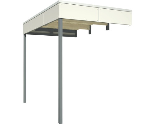 Seitliche Überdachung SKAN HOLZ CrossCube 3+4 hellgrau Einzelcarport mit Flachdach und Stahlstützen