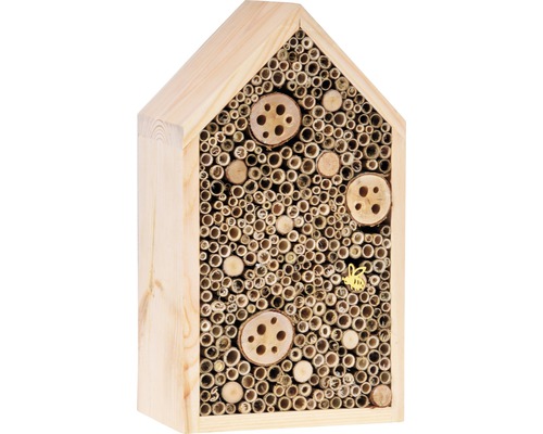 Insektenhotel mit Spitzdach 18 x 10 x 32 cm natur