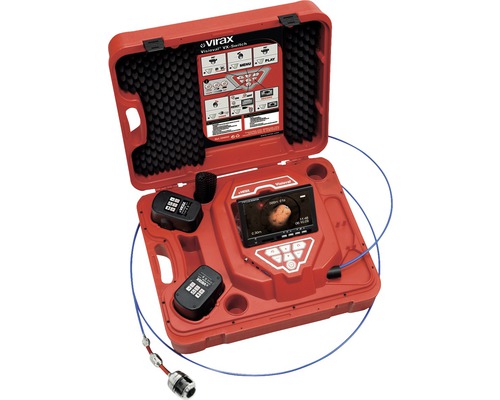Virax Visiooval VX Switch Inspektionskamera mit Zubehör im roten Koffer