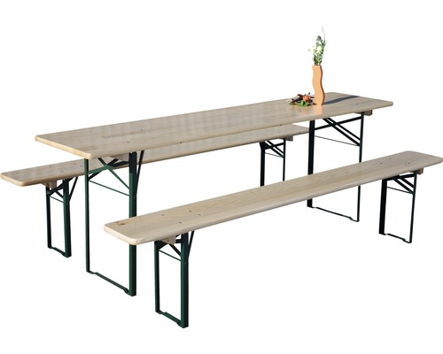 Ensemble de table et bancs de brasserie 3 pièces table 220 x 50 cm bancs 220 x 25 cm épicéa naturel vert