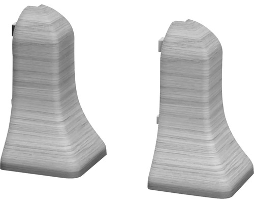 Zwei Sockelleisten aus Kunststoff mit Holzoptik