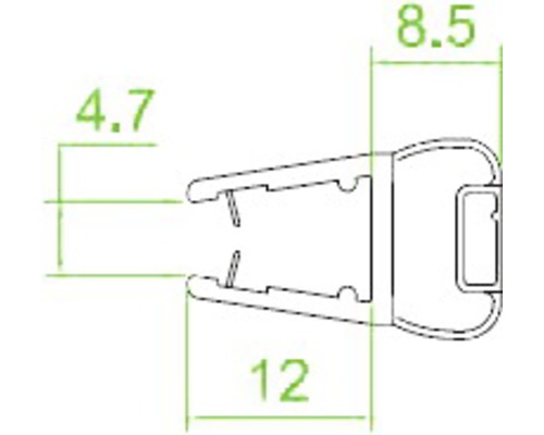 Technische Zeichnung eines Montageclips mit den Maßangaben 4,7, 8,5 und 12.