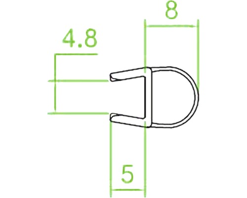 Technische Zeichnung eines Profils mit den Maßen 4,8, 5 und 8 Millimeter