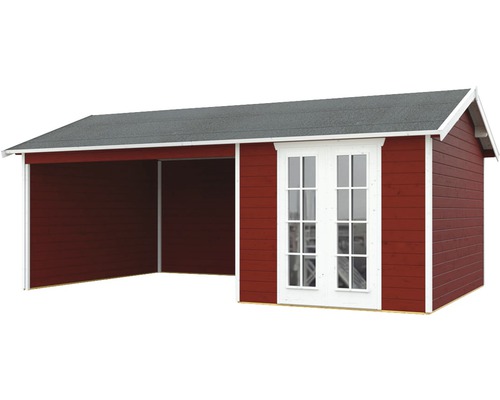 Abri de jardin en bois avec abri voiture et double porte