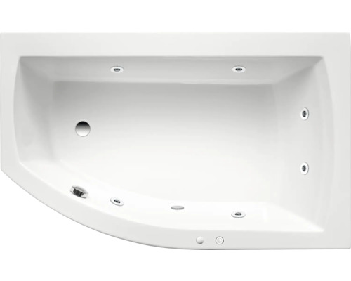 Aufnahme von oben einer Whirlpool Badewanne mit Düsen und Lichtern