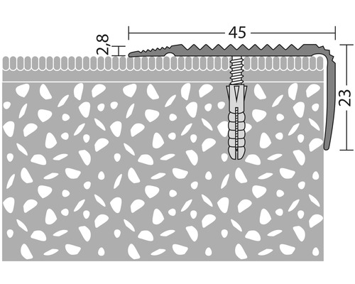 Illustration d''un profilé d''arête d''escalier avec les dimensions de la longueur et de la hauteur