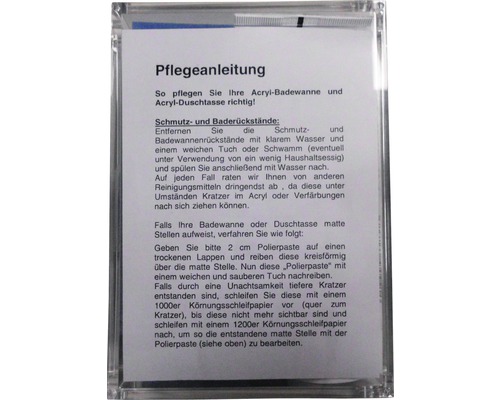Pflegeanleitung für Acryl-Badewannen und Duschtassen