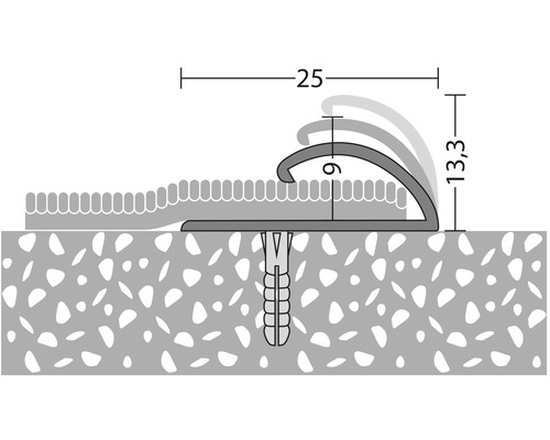 Représentation d''un profilé de moquette avec indications de dimensions