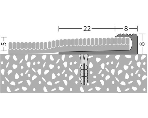 Illustration d''un profilé de transition avec des dimensions de 22, 8 et 8 millimètres ainsi que de 5 millimètres