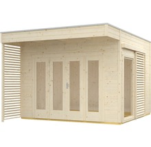 Gartenhaus SKAN HOLZ Tokio 2 doppelschalig mit Fußboden und KSK-M Dachbahn 340 x 440 cm natur