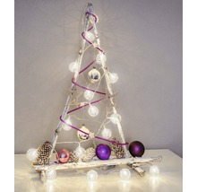 Sapin de Noël décoratif en bois avec éclairage, boules de Noël et pommes de pin