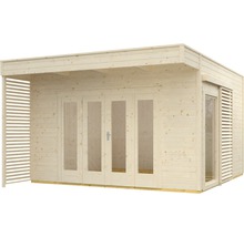 Gartenhaus SKAN HOLZ Tokio 4 doppelschalig mit Fußboden und KSK-M Dachbahn 402 x 502 cm natur