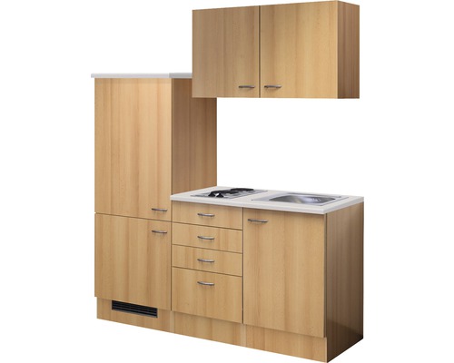 Kompakte Pantryküche mit Spüle, Kochfeld, Schubladen und Schränken