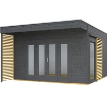 Gartenhaus SKAN HOLZ Tokio 4 mit KSK-M Dachbahn und Fußboden 402 x 502 cm grau