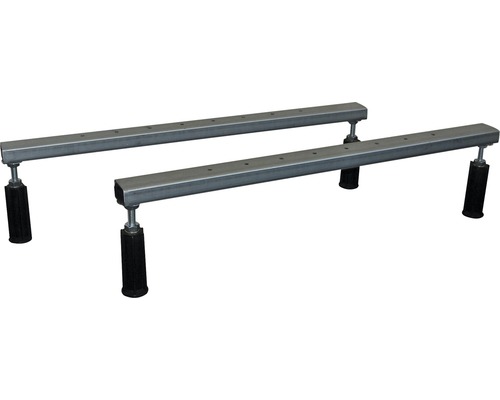 Zwei Badewannenfüße aus Metall mit verstellbaren Füßen