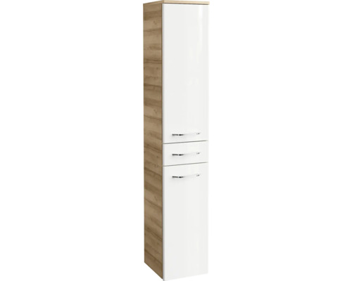 Hochschrank FACKELMANN Milano Ast-Eiche Weiß 30 cm breit Hochschrank für Badezimmer mit Schubladen und Griffen