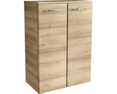 Armoire midi FACKELMANN Milano chêne noueux largeur 60 cm Meuble de salle de bains avec deux portes et poignées