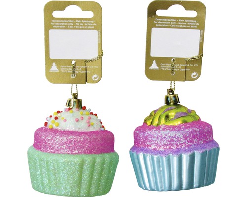 Christbaumschmuck Cupcake zum Hängen 7,5 cm grün-rosa