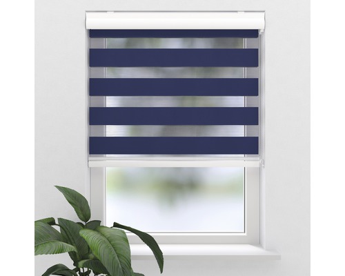 SOLUNA Doppelrollo D-R11 Noah mit weißer Kassette blau 40x175 cm Fenster mit blau-gestreiftem Doppelrollo zur Lichtregulierung