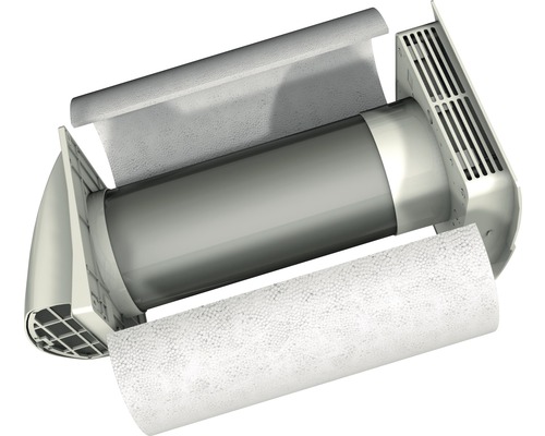 Explosionszeichnung einer Mauerdurchführung für Lüftungsrohre