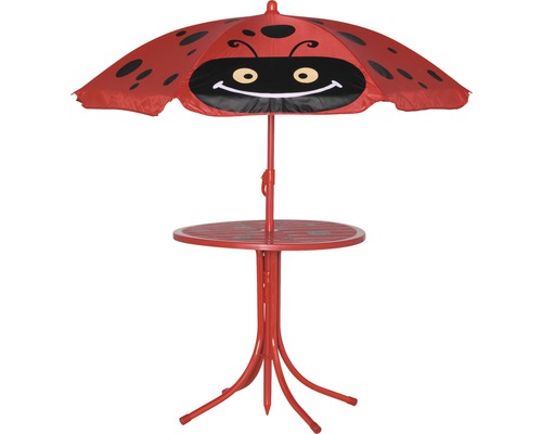 Gartentisch mit Sonnenschirm im Marienkäferdesign
