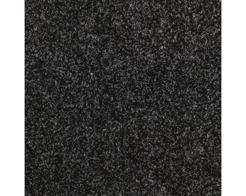 Detailaufnahme eines schwarzen Teppichs mit Schlingenstruktur.