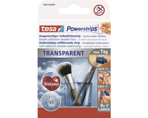 tesa Powerstrips doppelseitiger Selbstklebestrip Large transparent max. 1 kg 8 Stück