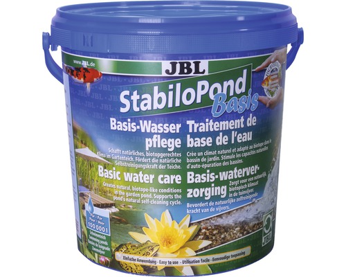 Produit d''entretien de l''eau JBL StabiloPond Basis dans un seau bleu