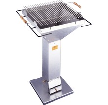 Säulengrill aus Edelstahl mit Grillrost und Holzgriffen