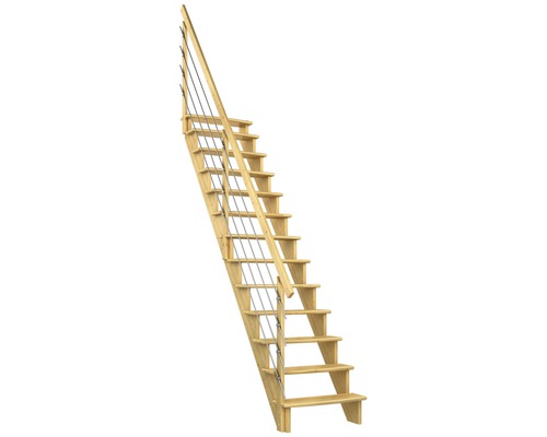Escalier à limon latéral Pertura Filia pin bois lamellé-collé sans contremarches droit 12 marches / 13 pas de marche garde-corps à barres horizontales