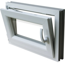 Fenêtre de cave oscillo-battante en plastique RAL 9016 blanc de signalisation 600x500 mm tirant gauche (double vitrage)-thumb-1