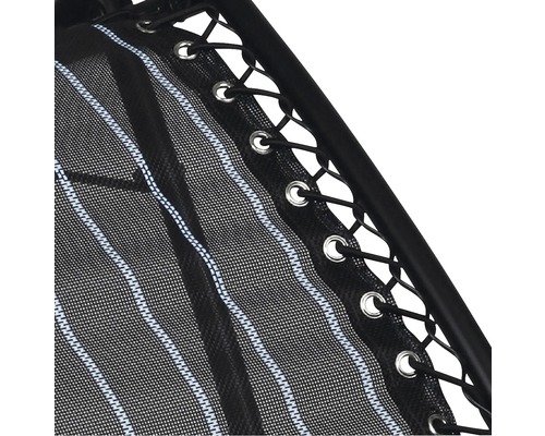 Cordon en caoutchouc Lafuma noir avec cache, pour fixer le textile sur le fauteuil relax RSX Vue détaillée d''un fauteuil relax avec laçage et œillets