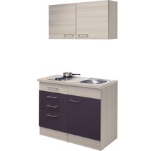 Flex Well Miniküche mit Geräten Focus 100 cm Frontfarbe akazie aubergine matt Korpusfarbe akazie zerlegt-thumb-1