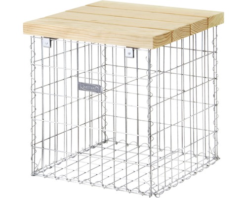 Gabionensäule mit Holzplatte