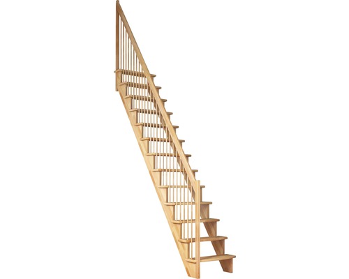 Escalier à limon latéral Pertura Filia hêtre massif sans contremarches droit 12 marches / 13 pas de marche garde-corps à barres verticales