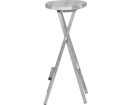 Tabouret pliant avec assise ronde en bois et structure en métal