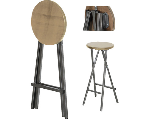 Tabouret de bar pliant avec assise ronde et cadre en métal