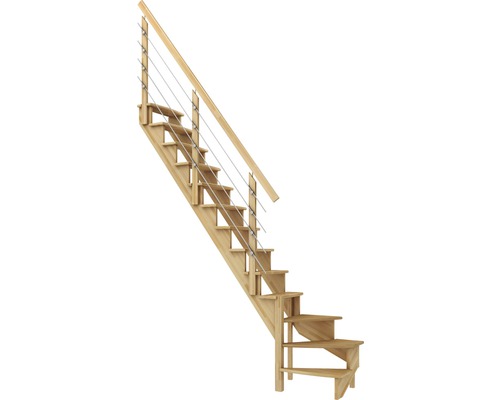 Escalier à limon latéral escalier de meunier Pertura Filia hêtre massif sans contremarches 1/4-tournant en bas à gauche 12 marches / 13 pas de marche