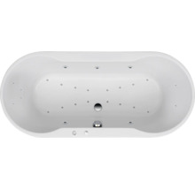 Oval geformte Badewanne mit Whirlpoolfunktion, Draufsicht.