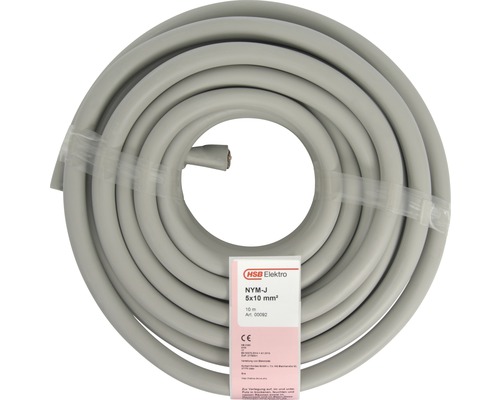 Câble électrique sous gaine NYM-J 5x10 mm² gris 10 m Câble gainé HSB Elektro NYM-J 5x10 mm², rouleau de 10 mètres